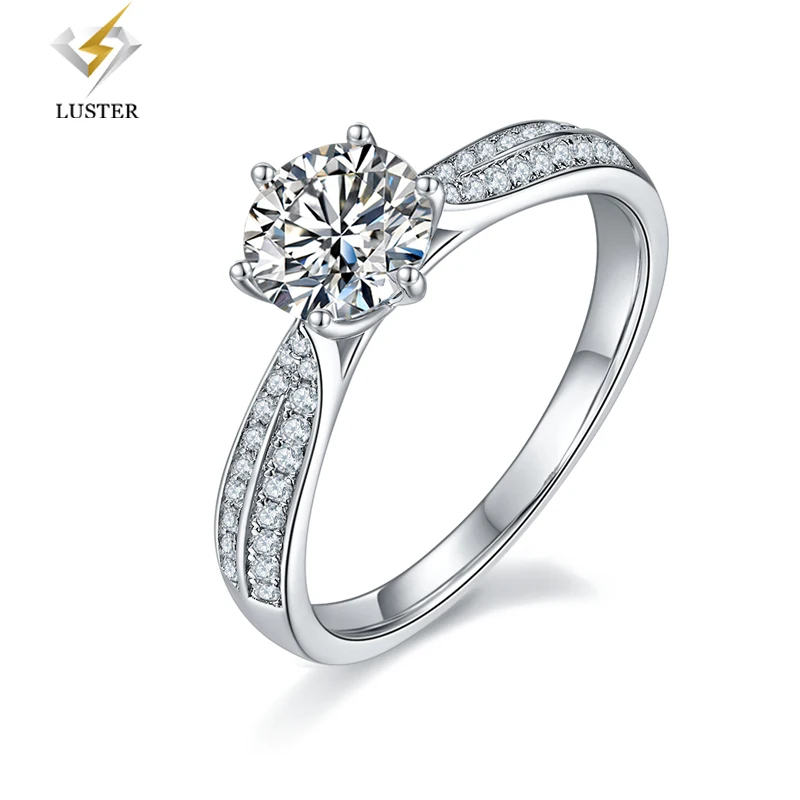 

LUSTER Moissanite Ring 6.5mm 1ct D Color 925 Sterling Silver 18K White Gold Plated Diamond Test Passed Jewelry Gift for Women