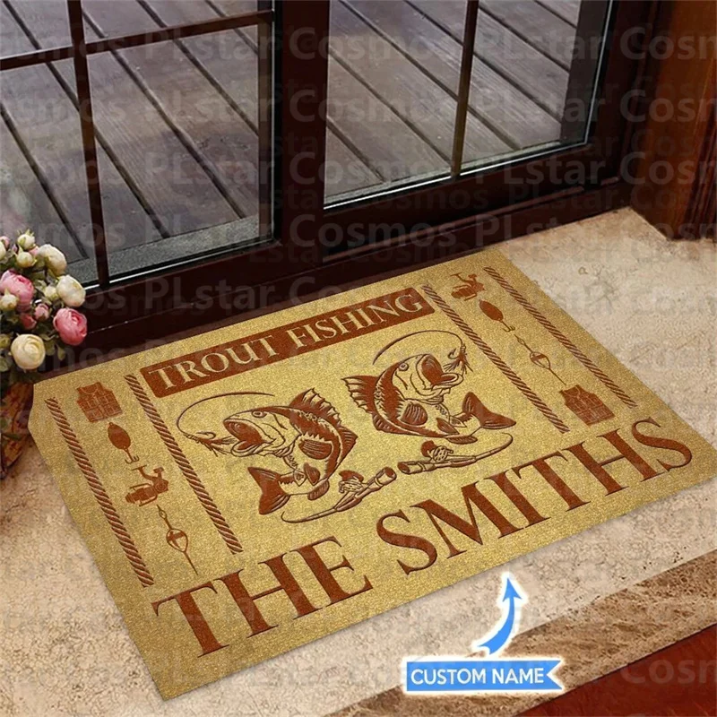 

Personalized Trout Fish Yellow Custom Name Doormat, Welcome Mat, Housewarming Gift, Front door Décor 3D Indoor Outdoor Doormat