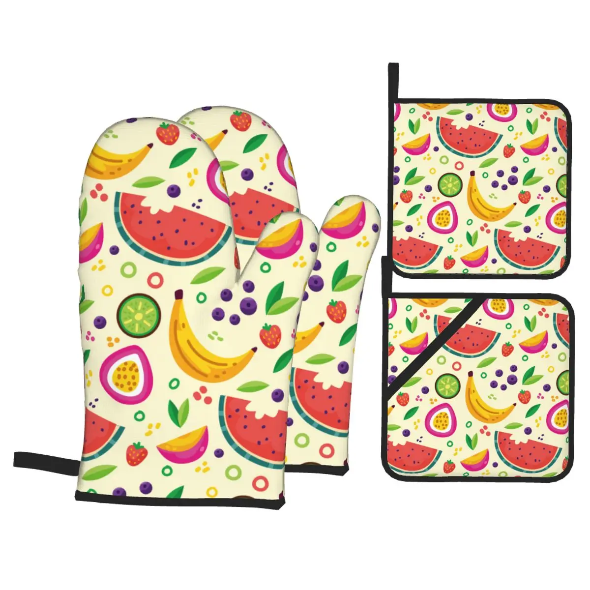 

4pcs Kitchen Gloves Insulation Pad Cooking Microwave Gloves Colorful Fruits Baking BBQ Oven Potholder Pad Oven Mitts