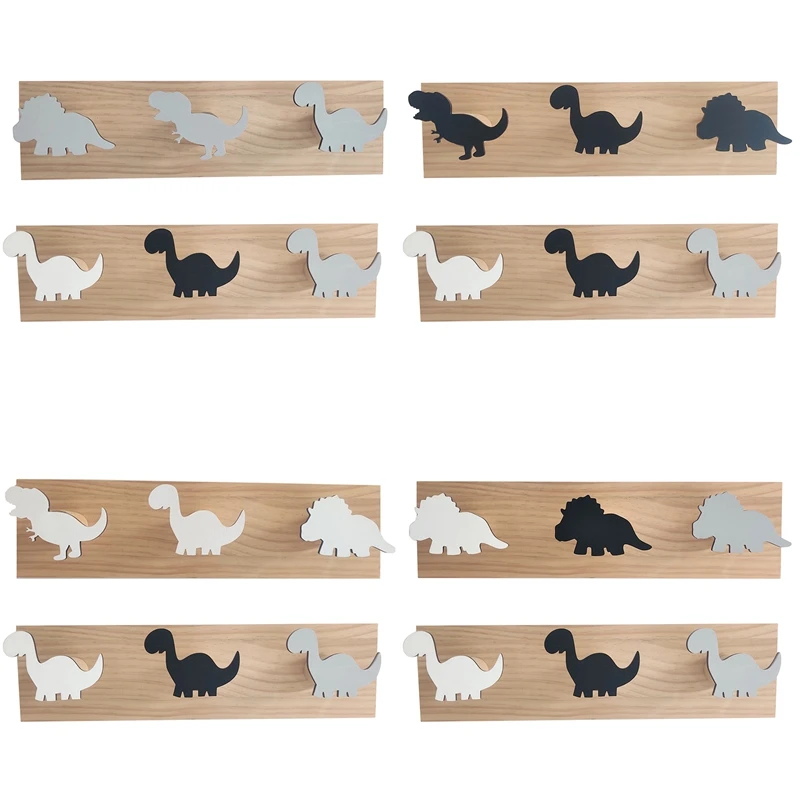 

2Pcs Kids Dinosaur Wall Mounted Bag Hooks Rack Coat Hooks Wooden Door Hanger For Boys Bedroom Playroom Decorations