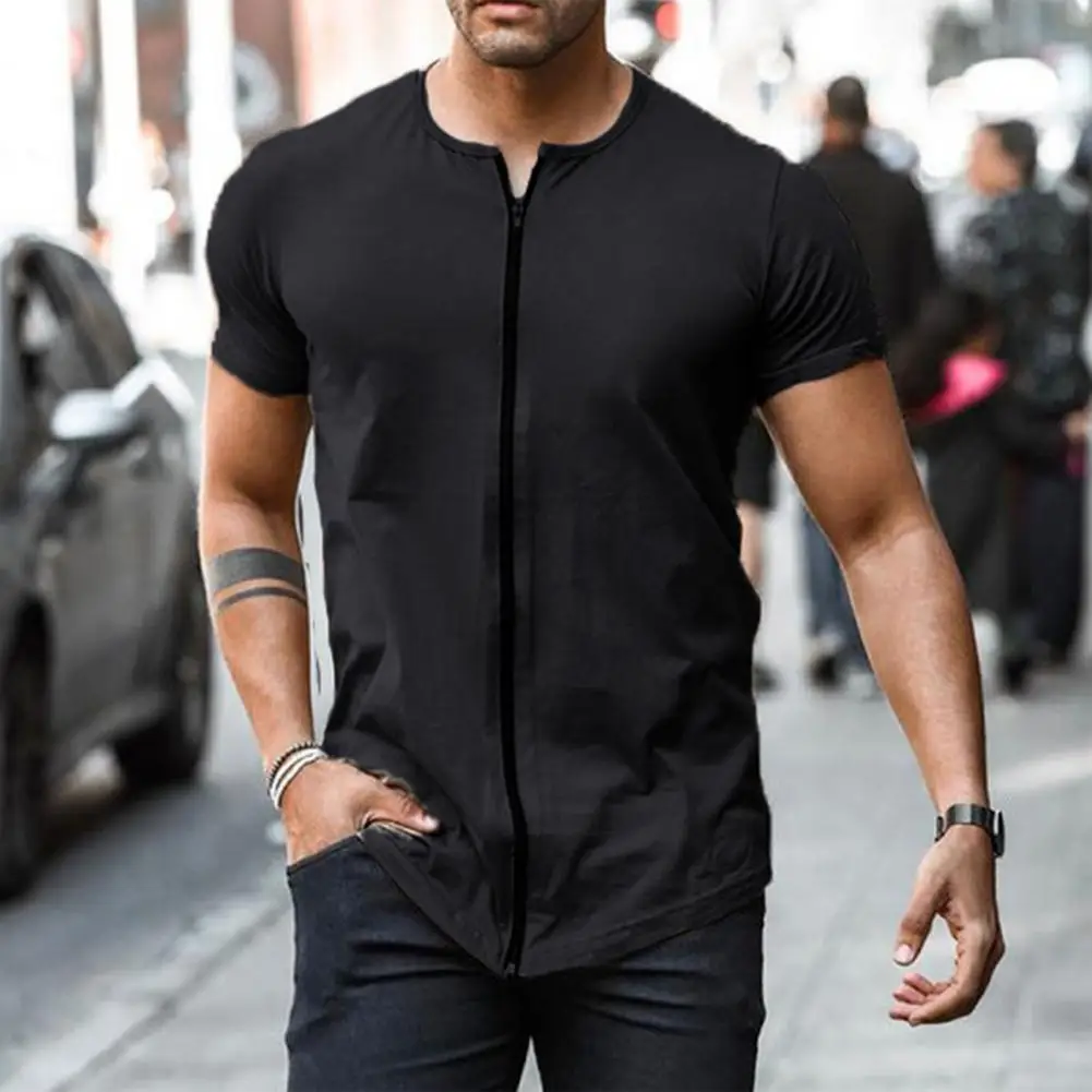 Мужской тонкий кардиган на молнии с круглым вырезом летние топы футболки мужская