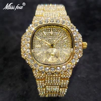 missfox new hip hop watches for man top brand luxury fully daimond watch stainless steel waterproof male gold clock ice out 2022