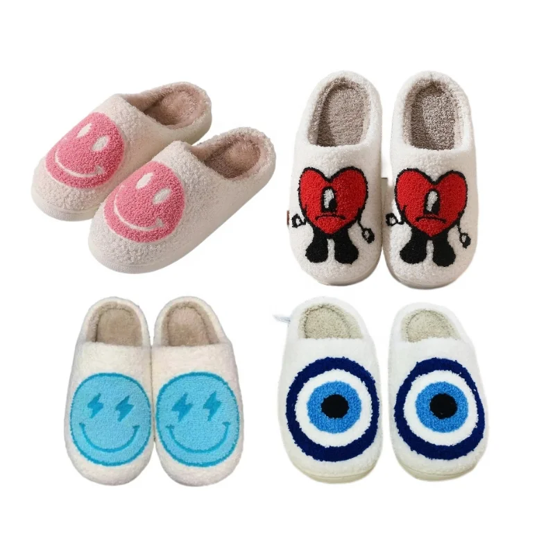 

FZNYL Love Smile Happy Heart Bad House Bunny Christmas Plush Slides Evil Eye Smiley Face Slippers for women