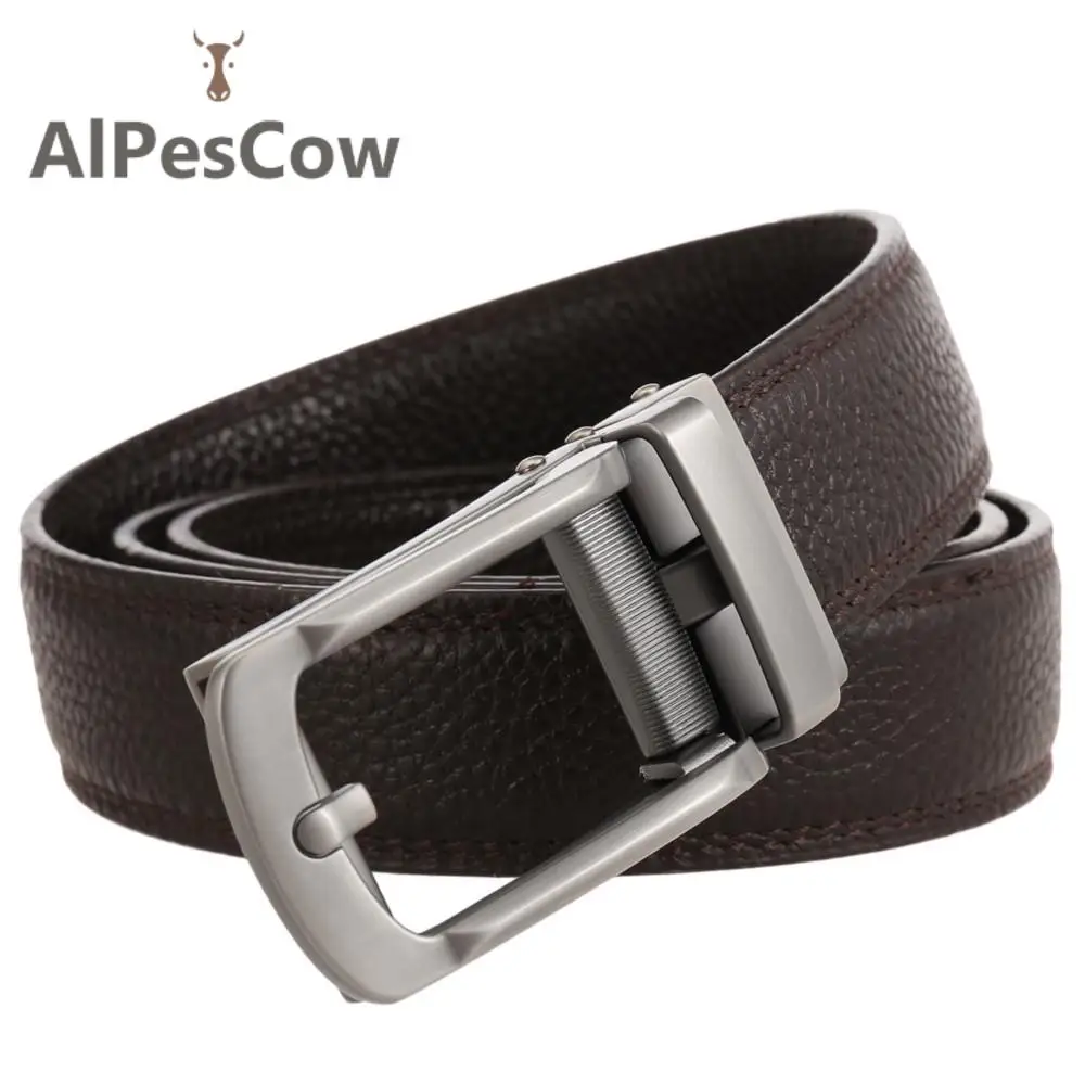 

100% Alps Cowhide Ratchet Belt Waistband Full Grain Leather Belts for Men Casual 3.0cm Width Formal Waist Strap Luxury Male