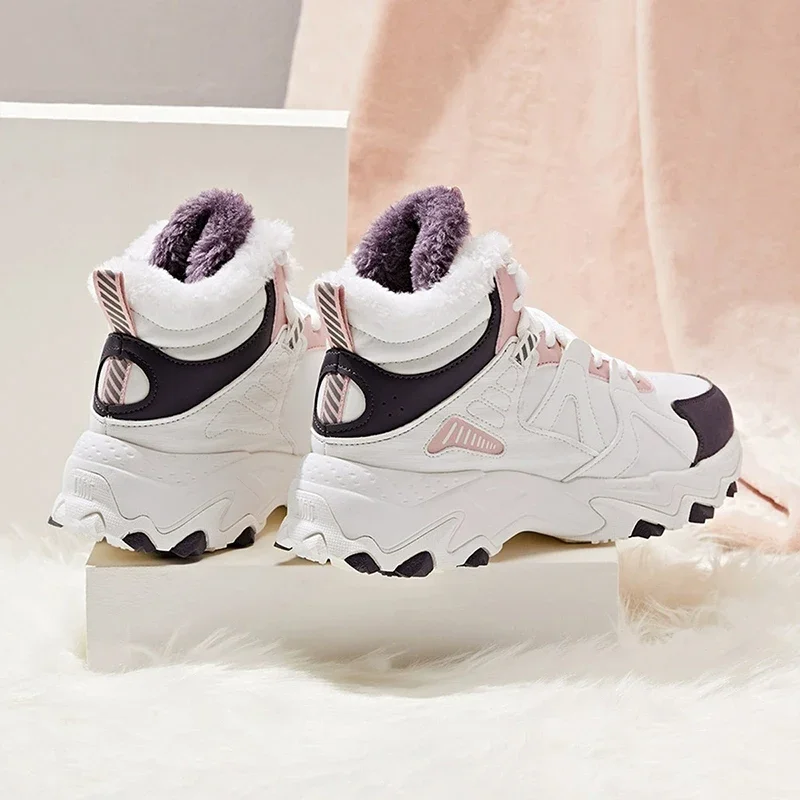 QIAODAN Plus бархатные теплые кроссовки для женщин новинка зимы 2024 кожаные