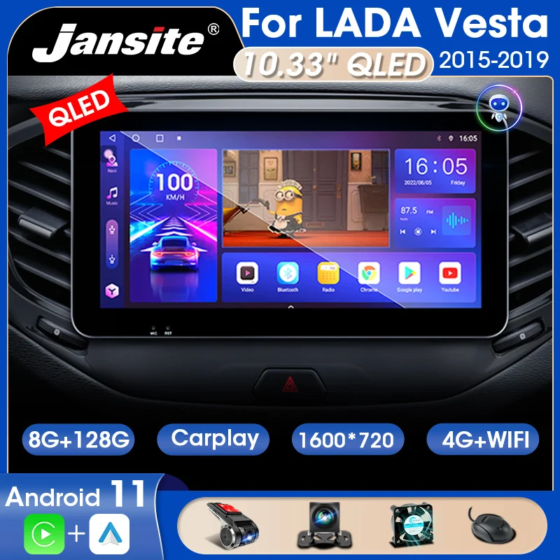 

Jansite 10.33" Car Radio 2 Din Android 11 For LADA Vesta Cross Sport 2015-2019 QLED Screen Multimedia Video Player Carplay Wifi