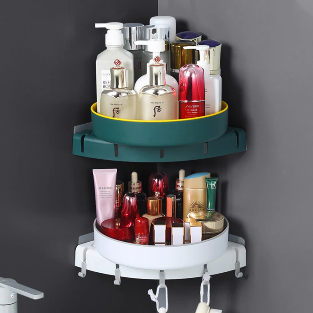 

360 Rotating Storage Rack Corner Shelf Bathroom Kitchen Triangle Storage Shelves Punch-free Wall-mounted Storage Supplies