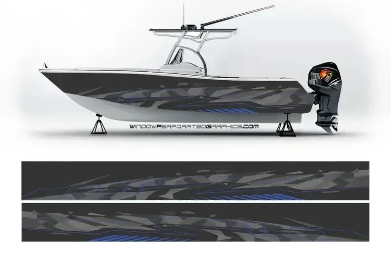 Серая и синяя Шестигранная Современная графическая Виниловая наклейка для лодки