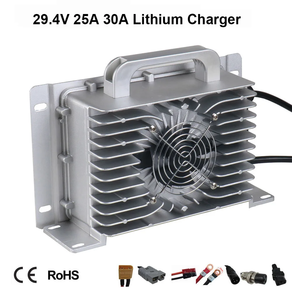 

24V 20A 25A 30A Lithium Charger Waterproof 7S 29.4V Li ion Full Seal Smart Charger For Ebike Golf Cart Tour Electric Car RV