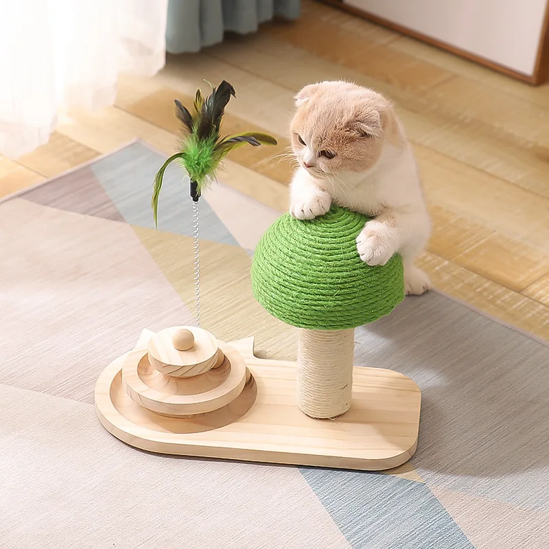 

Cat Scraper Pet Cats Tree Scratching Post With Mushroom Ball Feather Fun Cat Scratcher Toys for Kitten Climbing Jumping Training