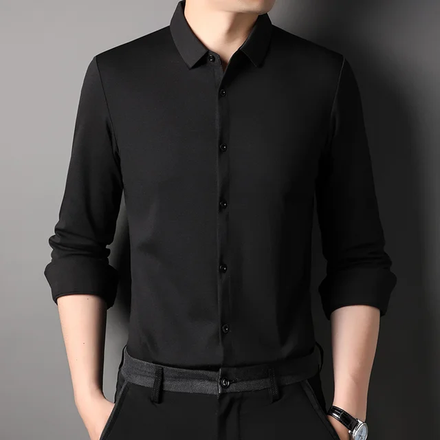 Top Grade Mulberry Silk 5.2% New Slim Fit Fashion Designer Brand Luxury Men Shirts 2023 Long Sleeve Plain Casual Mens Clothes 4