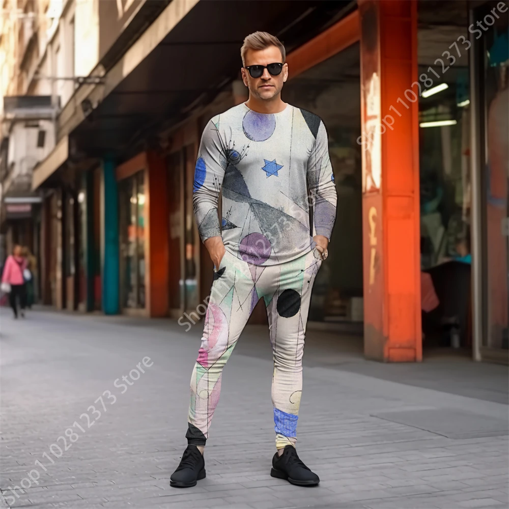 2023 Tracksuit Men Long Sleeve T-shirt Two Piece Set Men Fashion 3D Colorful Graffiti Printing Casual Streetwear Clothes For Men