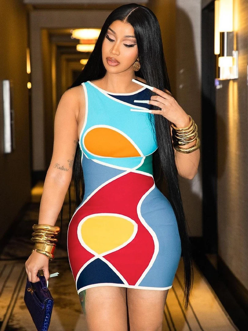 

Sexy Streetwear Party Club Festival Color Block Print Sleeveless Y2K Outfits Drop Shipping Women Mini Dress Bodycon