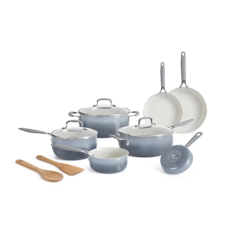 

Женский набор классической керамической посуды Pioneer с эмалью, 12 дюймов, серые кастрюли и сковороды