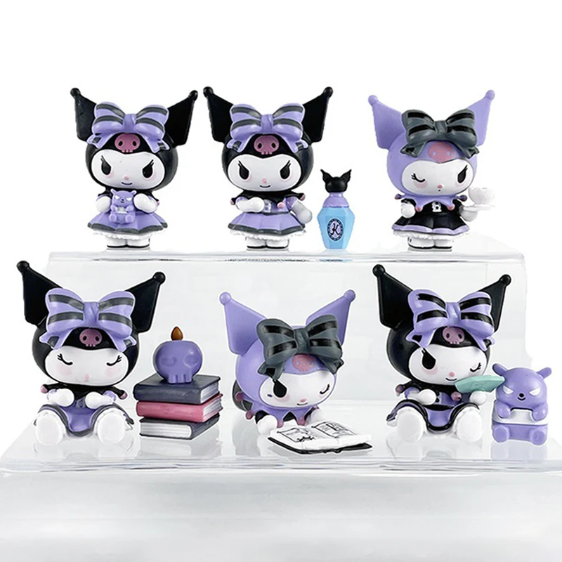 

6Pcs/Set Kuromi Anime Figures Dolls Kawaii Sanrio Action Figure Model Lucky Divination Series Gifts Toy for kids