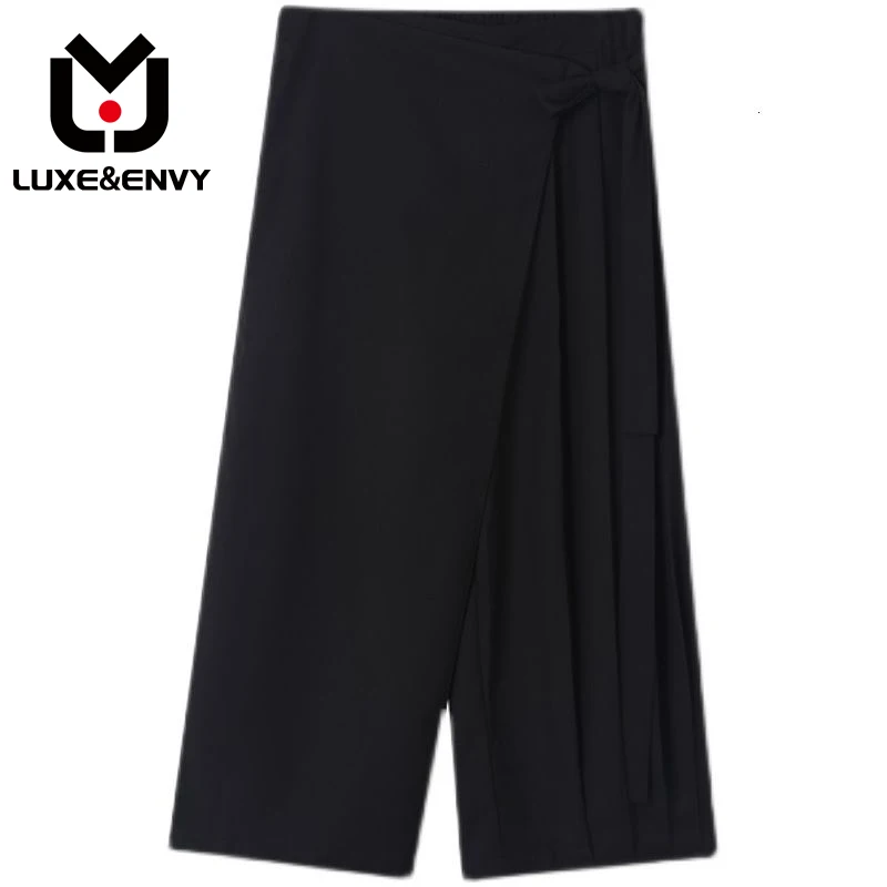 

LUXE&ENVY Menswear Fashion Chic Skirt Lace Black Trousers Men's New Loose Waist Wide Leg Pants Male Tide Autumn Niche 2023