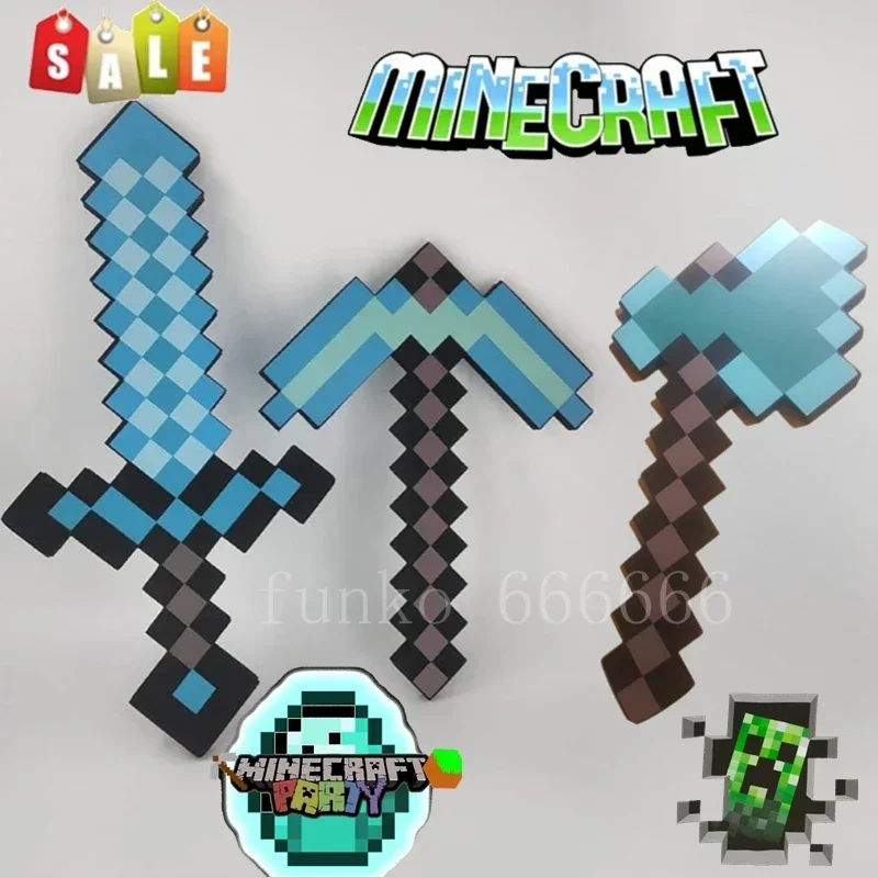 Фото Игрушка из ЭВА-пены 20-45 см: меч с синим алмазом в стиле Minecraft, кирка, топор, лопата Стивена. Прекрасные игрушки для косплей-реквизита и подарков. №2
