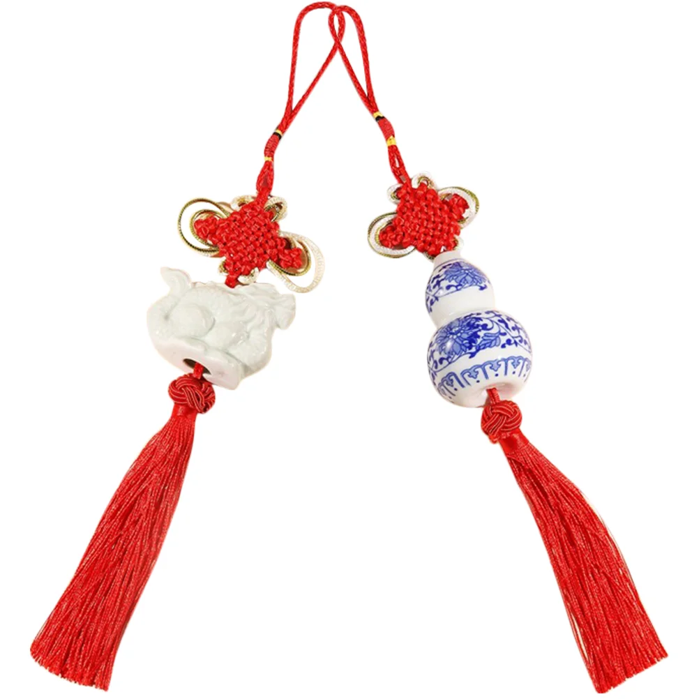 

2 Pcs Delicate Ceramic Pendant Office Decor Decorations Home Gourd Pendants Ceramics Car Vintage