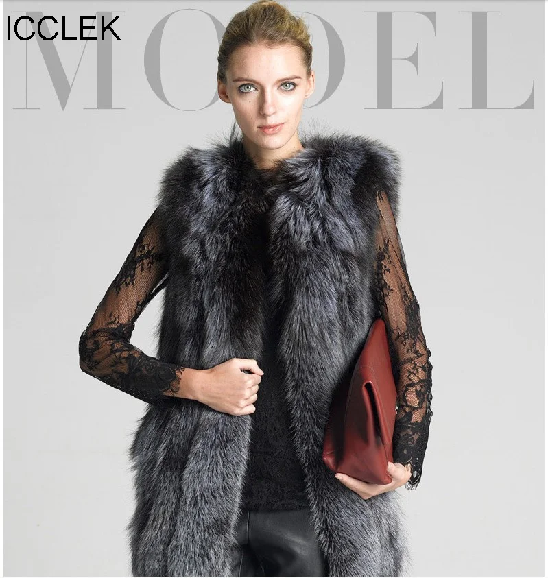 ICCLEK Fur coat women made fur women long hair medium long female silver fox imitation fur vest