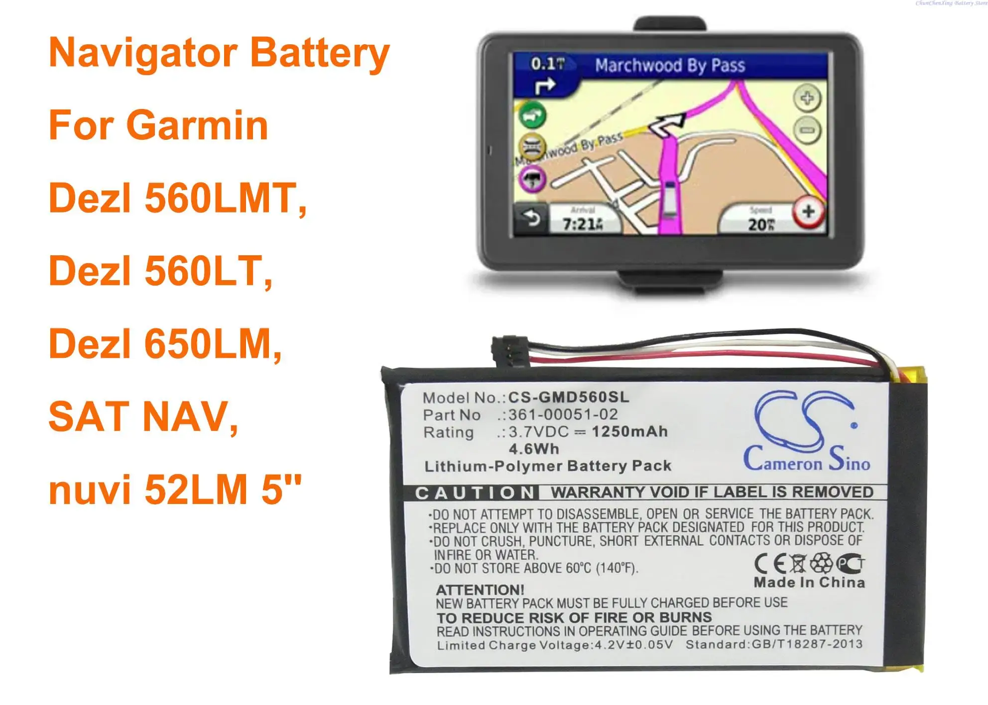 

OrangeYu 1250mAh GPS, Navigator Battery for Garmin Dezl 560LMT, Dezl 560LT, Dezl 650LM, SAT NAV, nuvi 52LM 5''