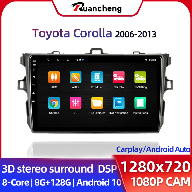 

Ruancheng 2Din android 10 Car Radio For Toyota Corolla E140 E150 2006 2007 2008 2009 2010 2011 2012 2013 2 din autoradio