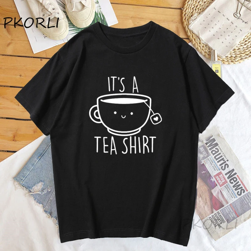 

Женская футболка с надписью it A Tea Женская забавная футболка Tea Lover, Повседневная хлопковая футболка с коротким рукавом и принтом в стиле Хара...