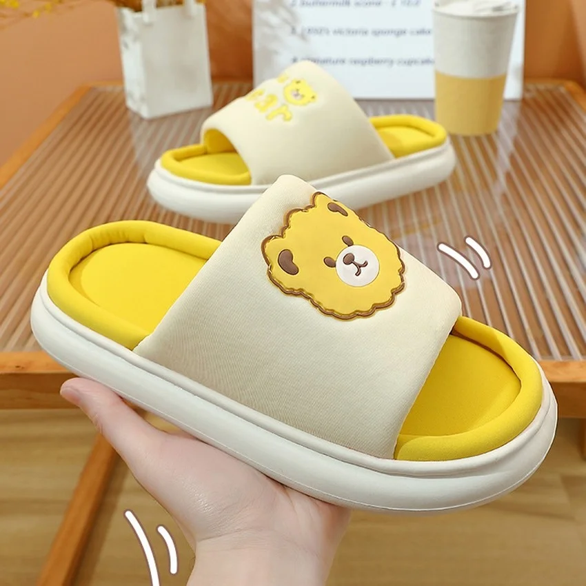 House Slipper Home Women Teddy Dear Linen Flax Indoor Soft Sole Non Slip Anti Skid Slides Female Spring Autumn Ladies Shoes Flat