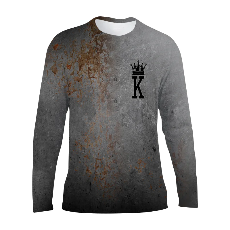 

Autumn 3D Crown K Letter Printed Long Sleeve T-Shirt Unisex Harajuku Vintage Casual Breathable Oversized Round Neck Men's Top