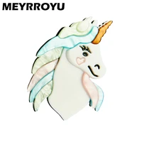 meyrroyu 2022 fashion acrylic white pony brooch ladies exaggerated cartoon cute badge lapel brooch jewelry gift wholesale