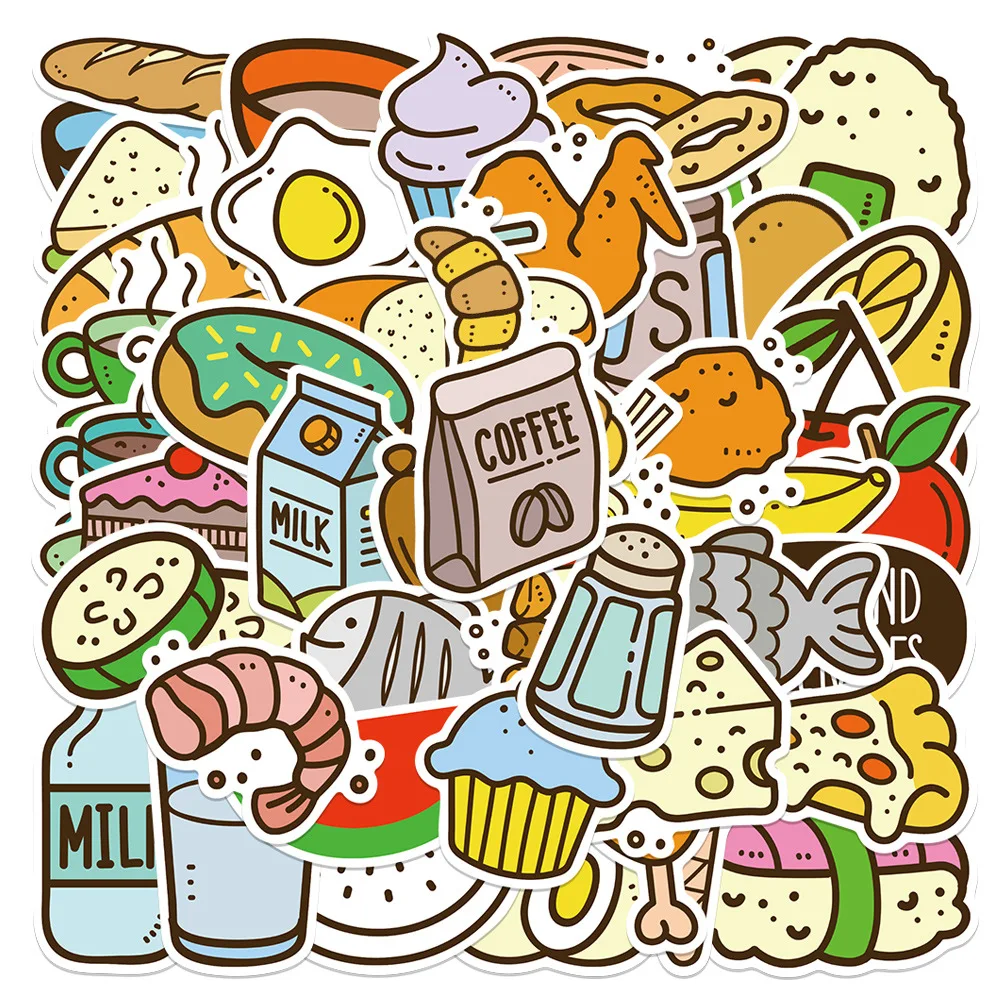 

10/30/50PCS New Cartoon Simple Cute Milk and Bread Food Stickers Mobile Phone Case Notebook Thermos Luggage Decoration Stickers