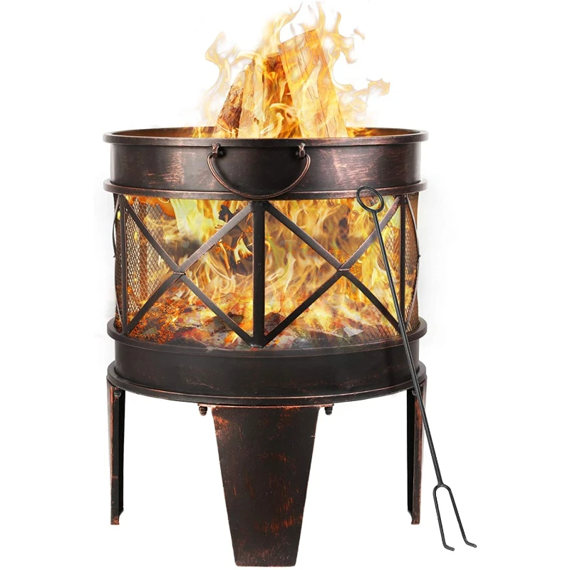 

Bowl Light Dia 45cm Handles Bowl Fire Fireplace Basket Garden Fire Gun with Fork Outdoor Fireplace Fire Pit Burner Camp Fire