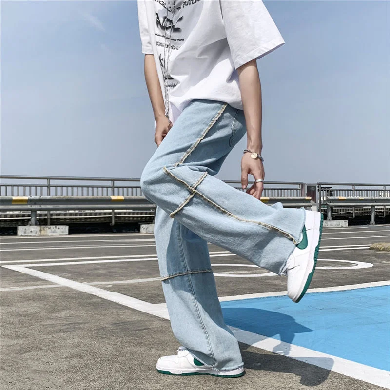 Summer 3 Colors Baggy Jeans Men Fashion Casual Wide Leg Jeans Men Streetwear Loose Hip Hop Straight Denim Pants Mens Trousers
