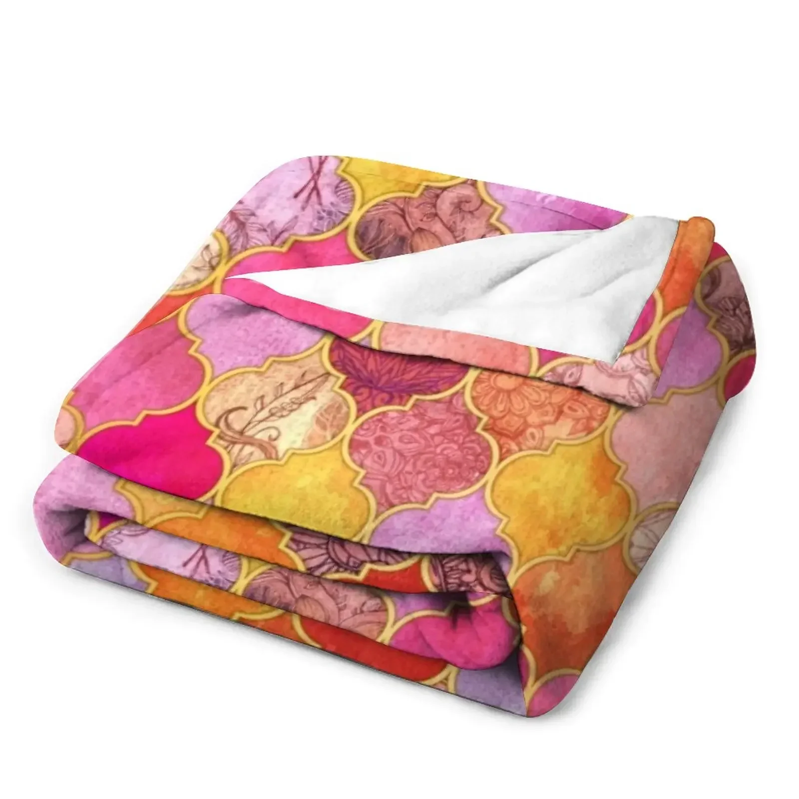 Ярко-розовое золотое мандариновое и серо-коричневое декоративное одеяло с