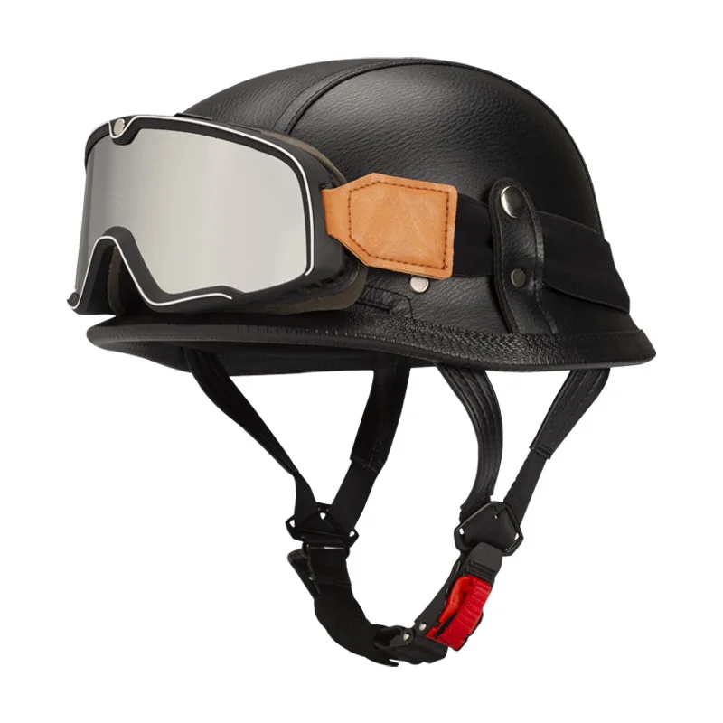 German Style World War 2 Half Face Helmets For Motorcycle With Moto Goggle UV400 enlarge