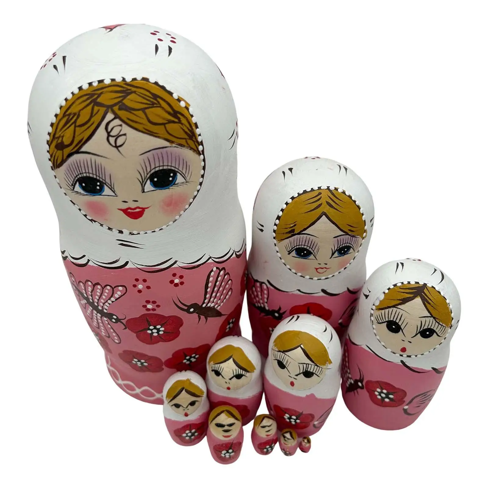 

10Pcs Wooden Russian Nesting Doll Matryoshka Doll Nested Toys for Desktop Fireplace Decoration Ornament Birthday Gifts