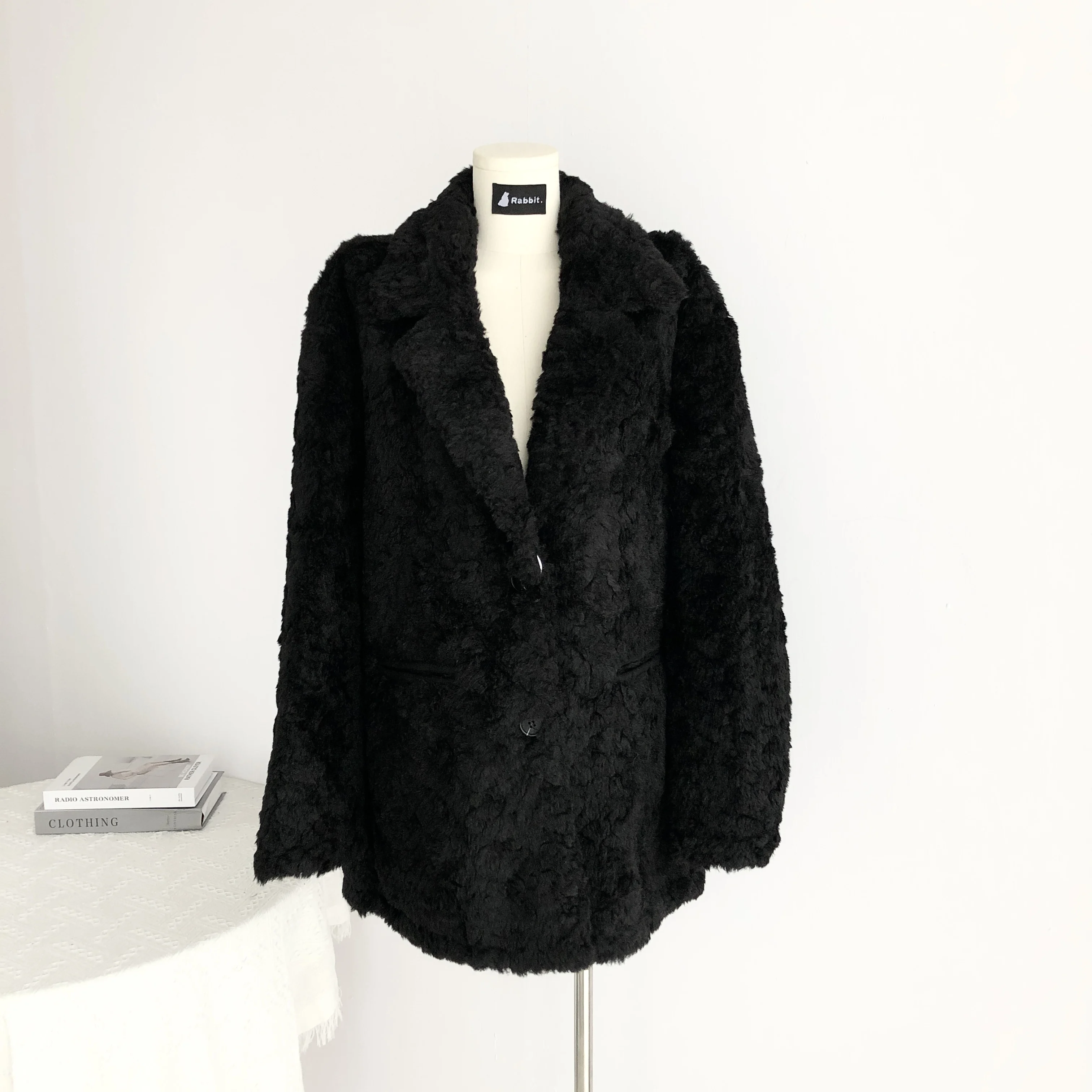 

Пальто UNXX из черной искусственной норки с лацканами, пальто из овечьей шерсти для женщин, зимнее утепленное меховое пальто, теплый осенне-зимний костюм, куртка, Женский Топ