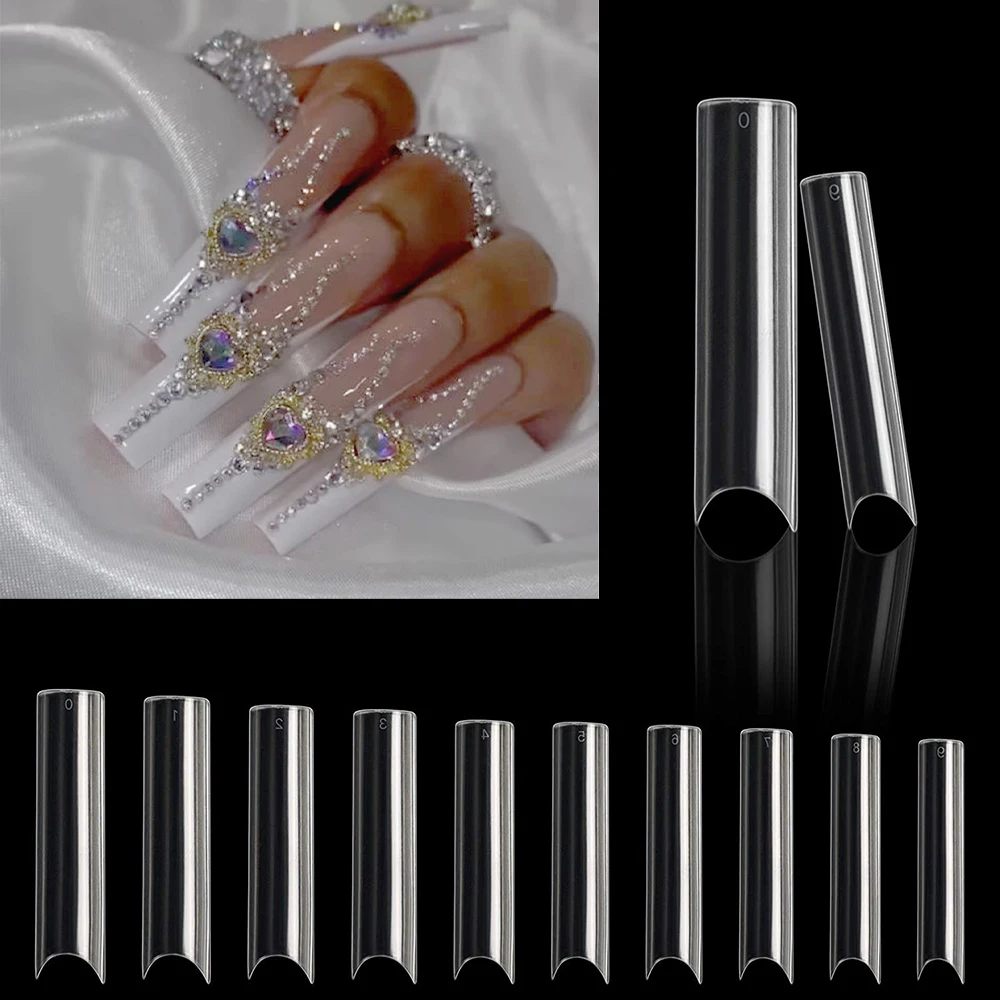 

500Pcs/Bag Straight Square Fake Nail Tips 3XL Extra Long NO C Curve Clear/Nature Acrylic Nails Tips 10Size Manicure Tip DIY Easy