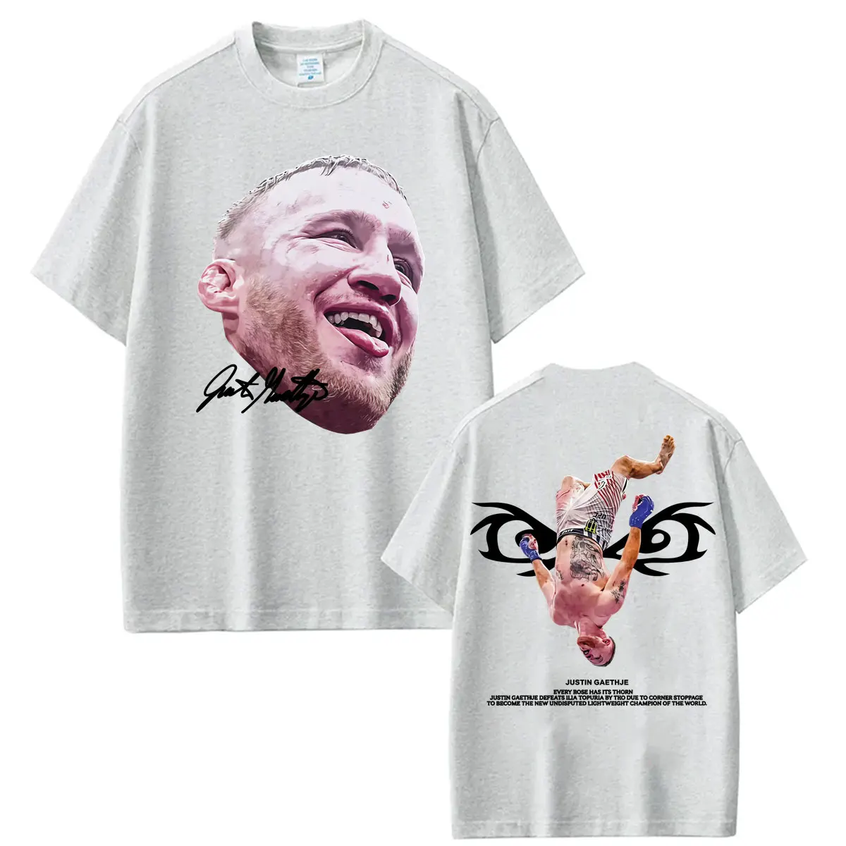 Фото Футболки с двусторонним принтом The Highlight Justin Gaethje для мужчин и женщин, классическая готическая футболка в стиле High Street, летние топы, футболка с круглым вырезом №5