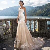 hammah champagne mermaid sposa vestidos wedding dresses ivory lace appliques bride party gown robe de mari%c3%a9e customised