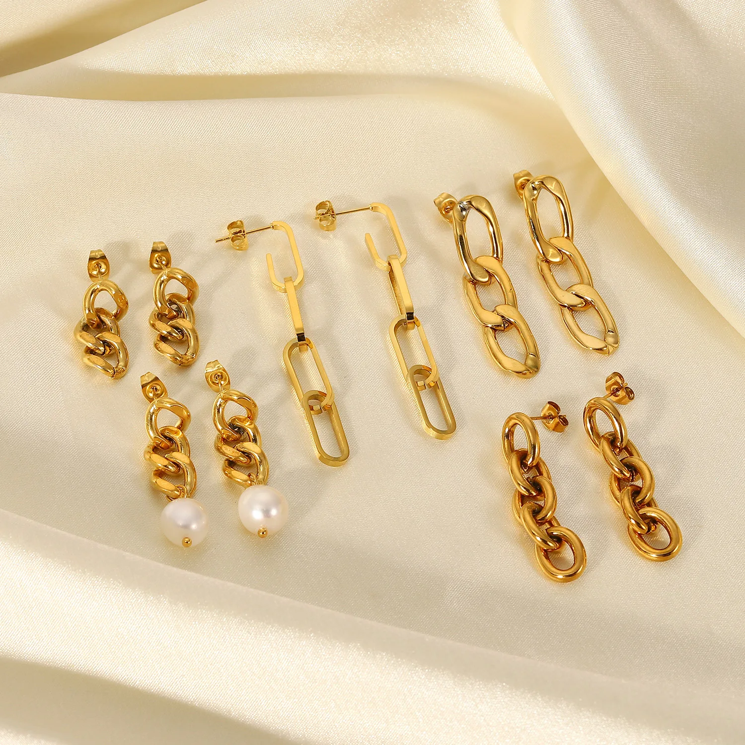 

Stainless Steel PVD 18K Gold Plated Tarnish Natural Pearl Long Linked Earrings For Woman Jewelry Wholesale 2023 Trendy