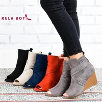 new wedge heel sandals womens fish mouth side zipper solid color large size shoes cool boots thick wedge bottom platform boots
