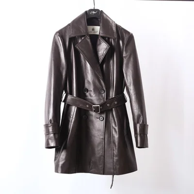 

Leather Jacket Real Women Autumn Sheepskin Coat Female Windbreaker Double Breasted Leather Trench Coat Spring Veste Mouton Femme