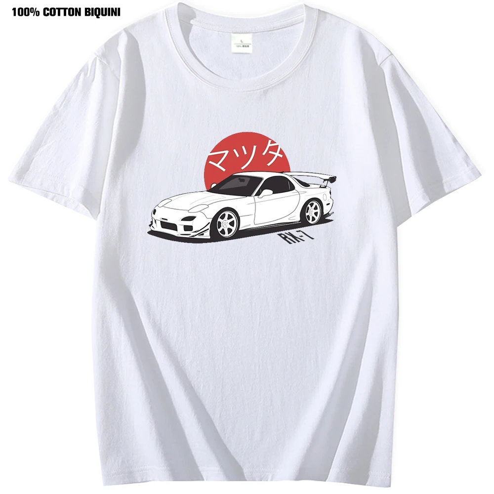 İlk D T gömlek Mazda RX7 baskılı kısa kollu T shirt Harajuku japon araba hayranları yarış yarışı Tee gömlek JDM otomobil kültürü