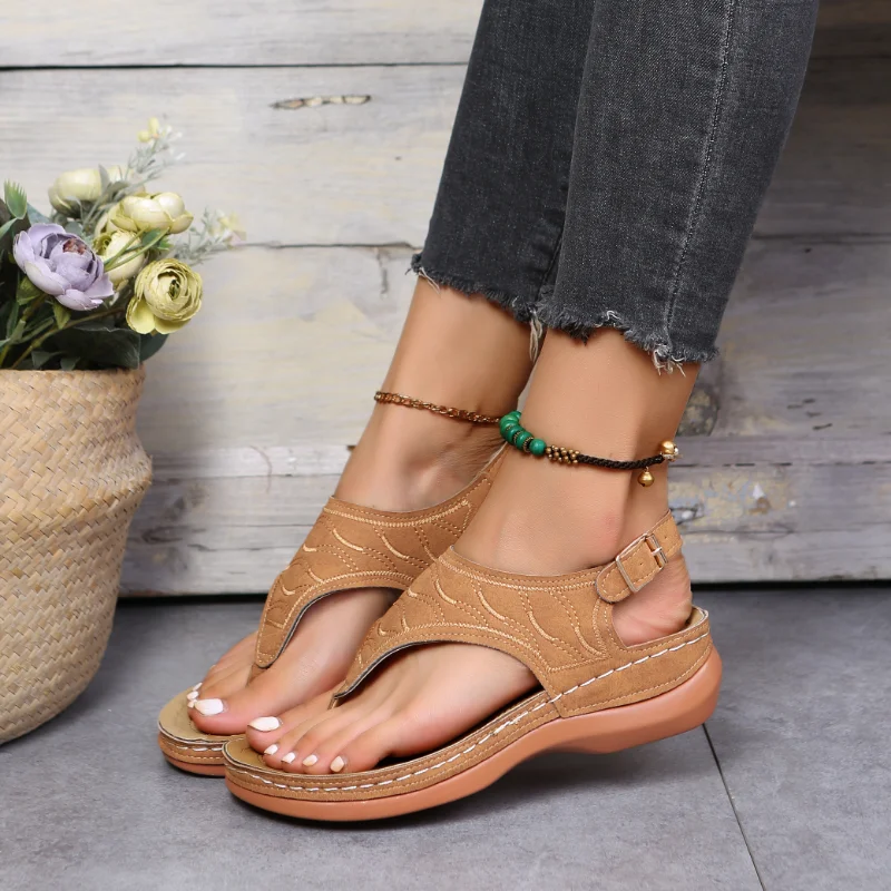 

2023 Summer Women Strap Sandals Women's Flats Shoes Open Toe Solid Casual Shoes Rome Wedges Thong Sandals Sexy Ladies Shoes