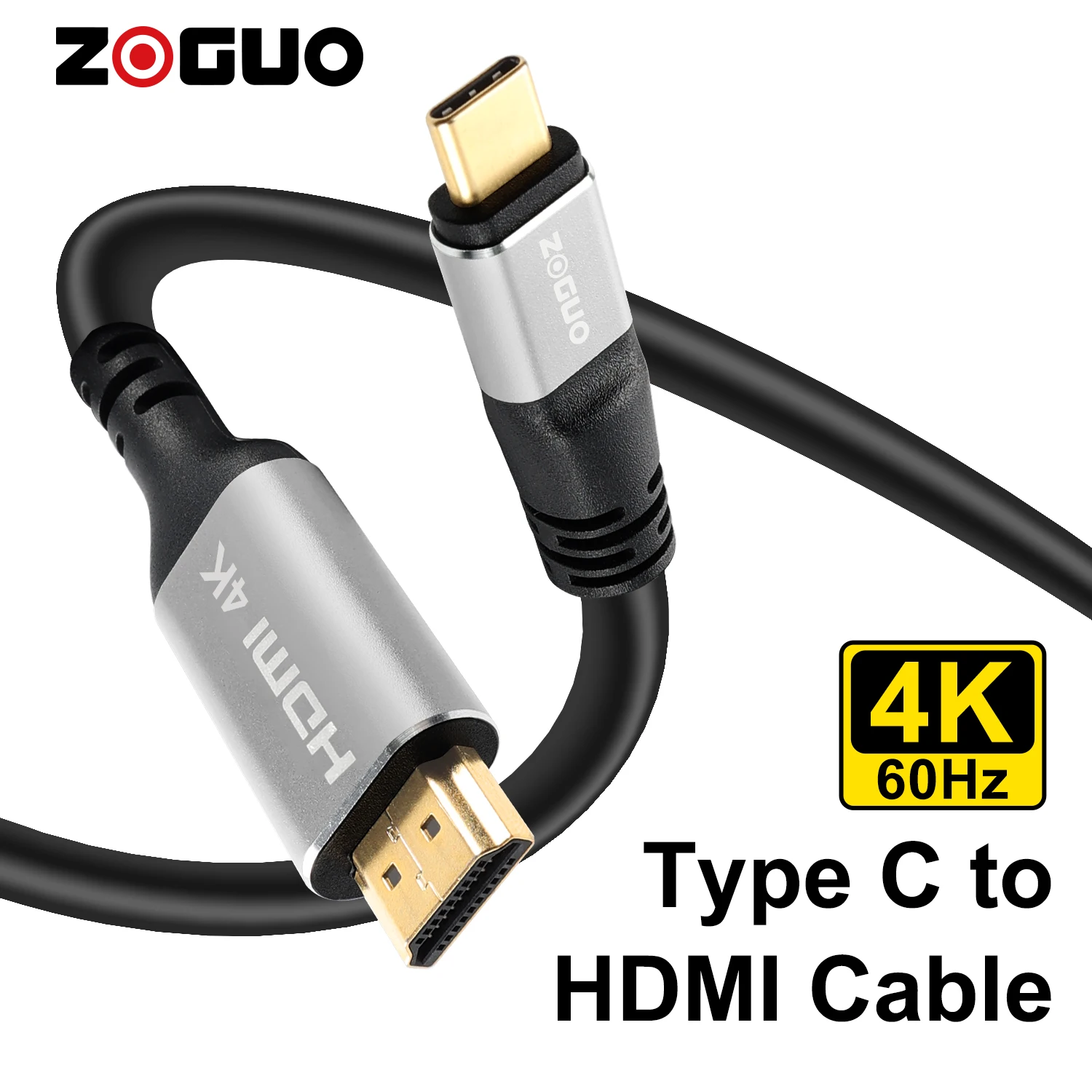 ZOGUO 4K Type C to HDMI Cable USB C to HDMI 2.0 Cable 4K 60Hz Thunderbolt 3/4 Adapter HDR for MacBook Pro iPadPro S21+/S23+