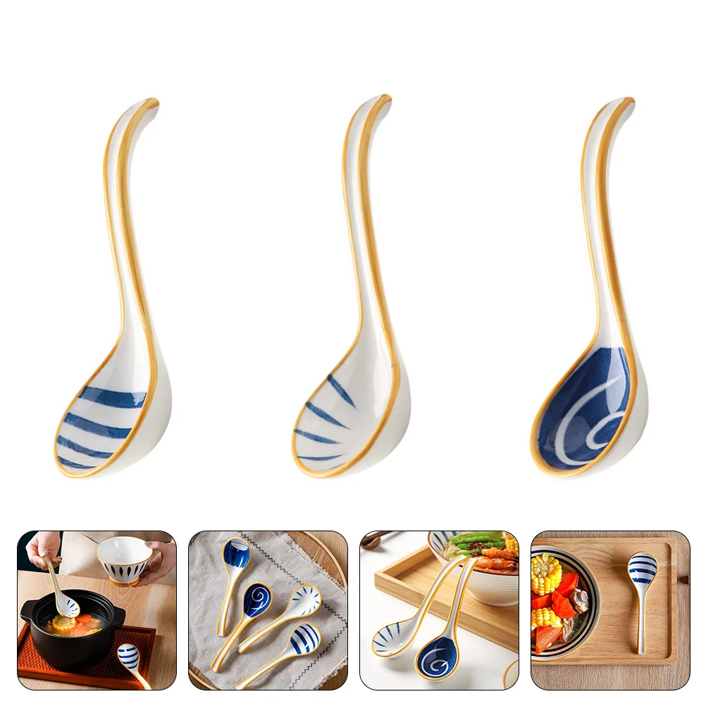 

Spoon Spoons Soup Ceramic Asian Chinese Ramen Japanese Porcelain Dinner Kitchen Rice Basting Table Mixing Noodle Pho Household