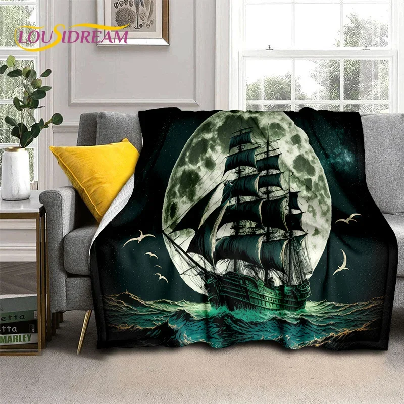 Лодка с древним пиратским кораблем мягкое фланелевое одеяло Sailboa для кровати