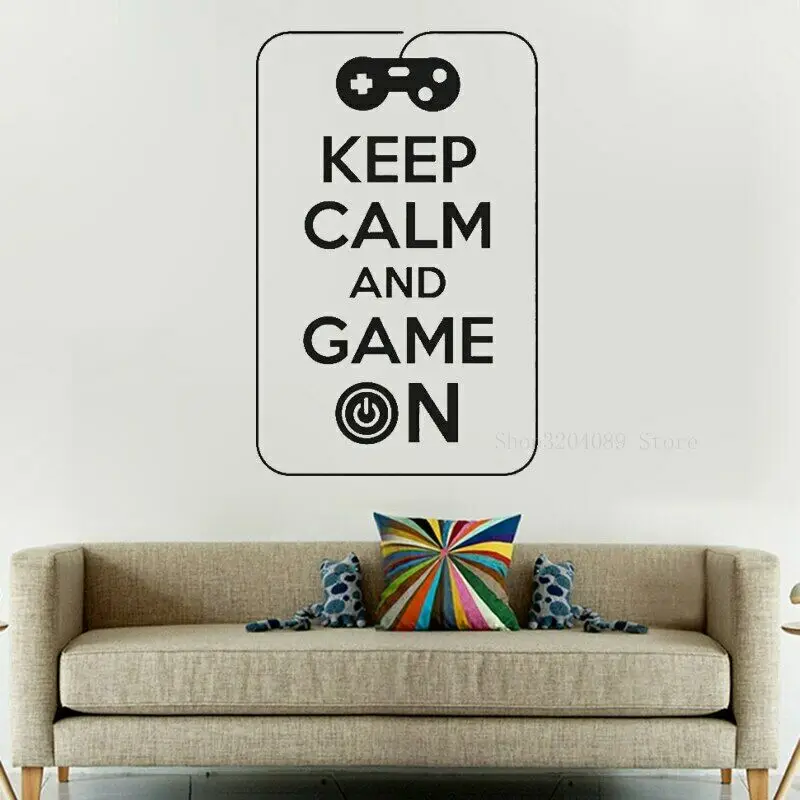 

Funny Keep Calm And Game On Text Wall Sticker Vinyl For Gamer Room Kids Bedroom Home Decor Decal Removable Wallpaper