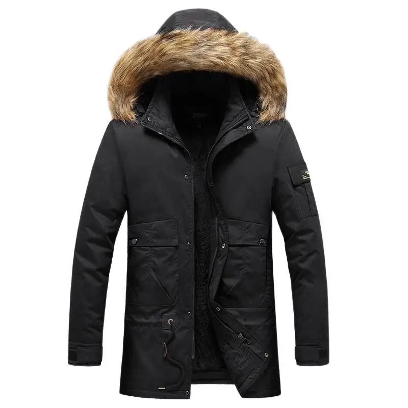 

Mens Winter Parkas Jacket Hooded Fur Collar Thick Warm Fleece Jacket Coat 2023 Brand New Windproof Cotton Padded Jackets for Men
