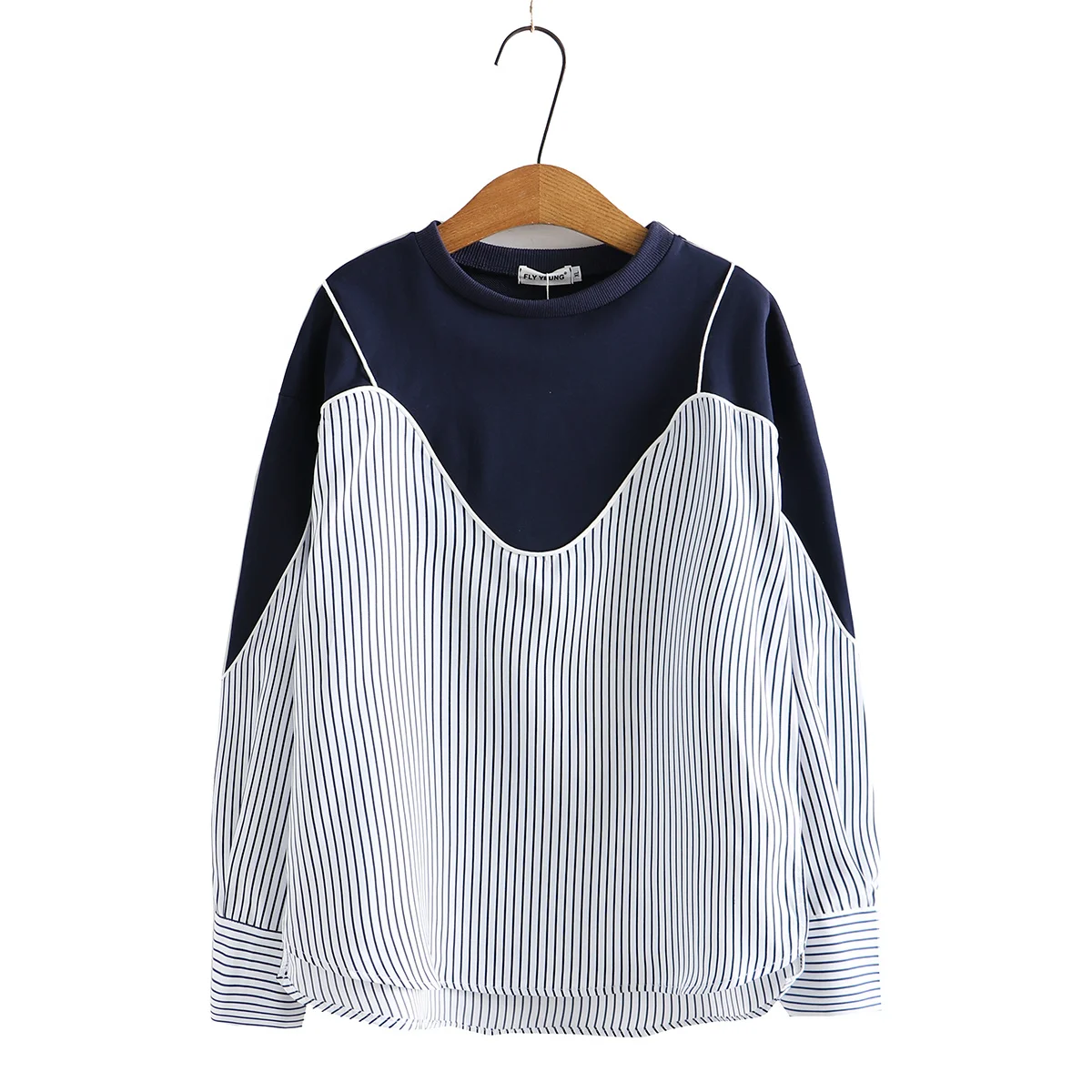 

Plus size striped fake two piece women loose O-neck Sweatshirts 2022 spring autumn casual ladies pullover hoodies female tops